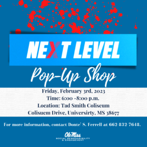 Red dots at the top with information on the next level pop up shop