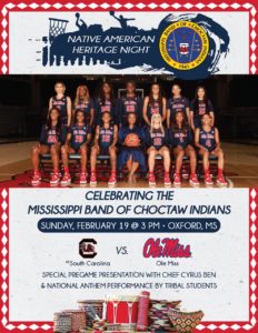 Mississippi Band of Choctaw Indians seal at top of the page with a center photo of the Ole Miss women's basketball team